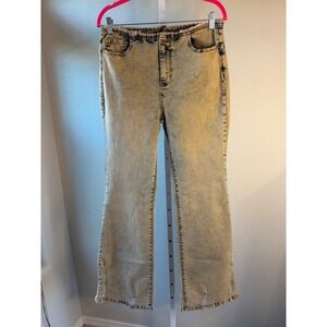 Machine Pour Neuf‎ Mode Women's Acid Wash Flare Jeans Distressed Raw Hem Size 13